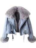 Faux Fur Collar Denim Jacket Extended Sizes