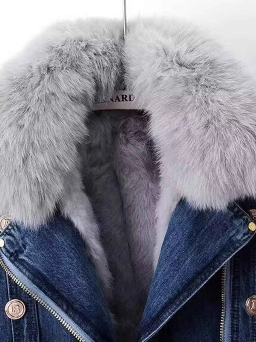 Faux Fur Collar Denim Jacket Extended Sizes